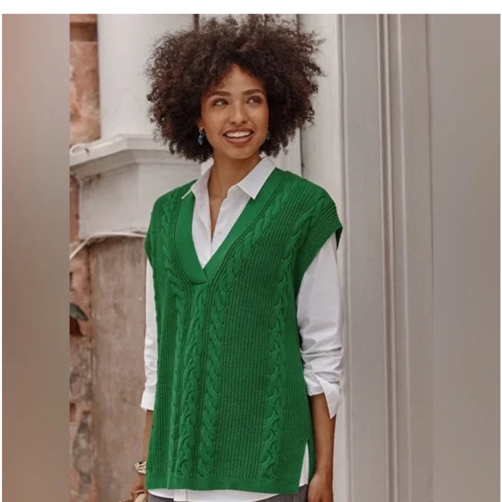 J. Jill Green Cable Knit Women's Sweater Vest